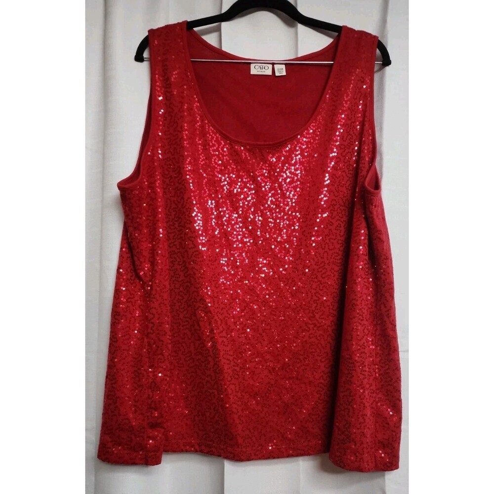 Cato Woman's Plus Size 22/24 Red Sequin Sleeveless Tank Top